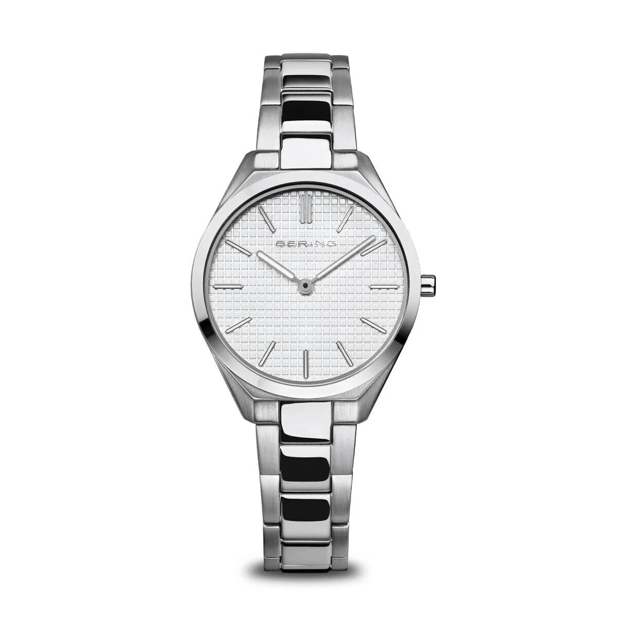 Bering Watch Ultra Slim Women Polished and Brushed Silver with White