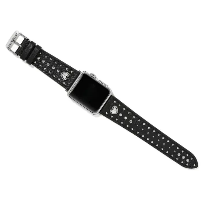 Pretty Tough Heart Black Leather Watch Band