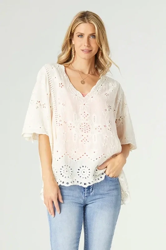 Luna Embroidered Top Natural