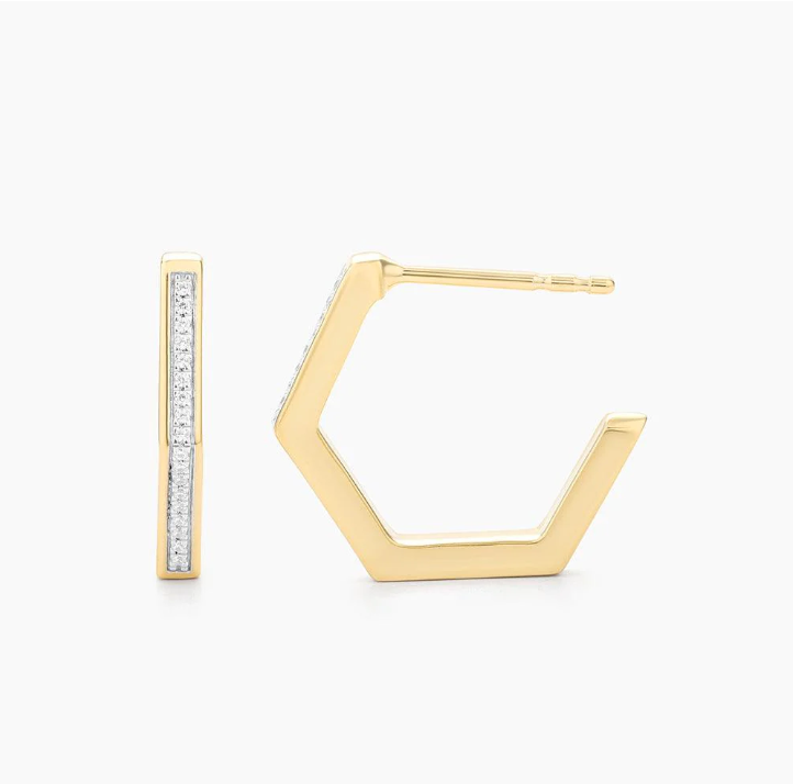 Gold Hexa Huggie Earrings