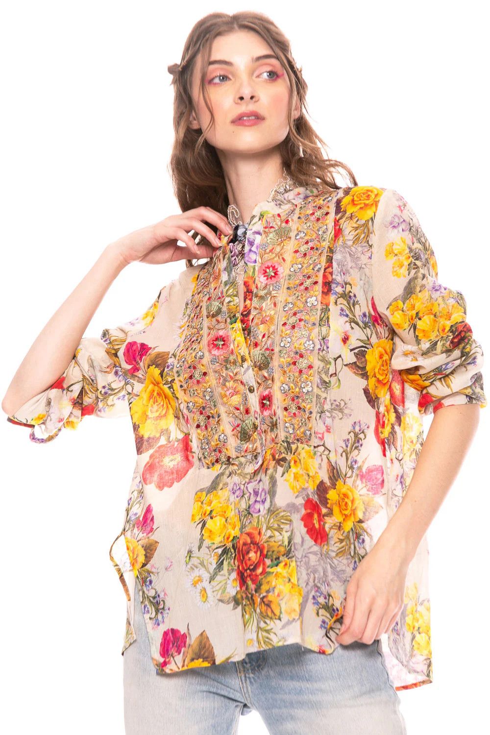 Floral Beauty Blouse in Beige Rose Floral 