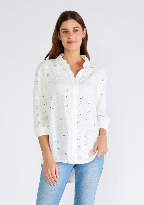 Floral Embroidered Button Down Collared Blouse