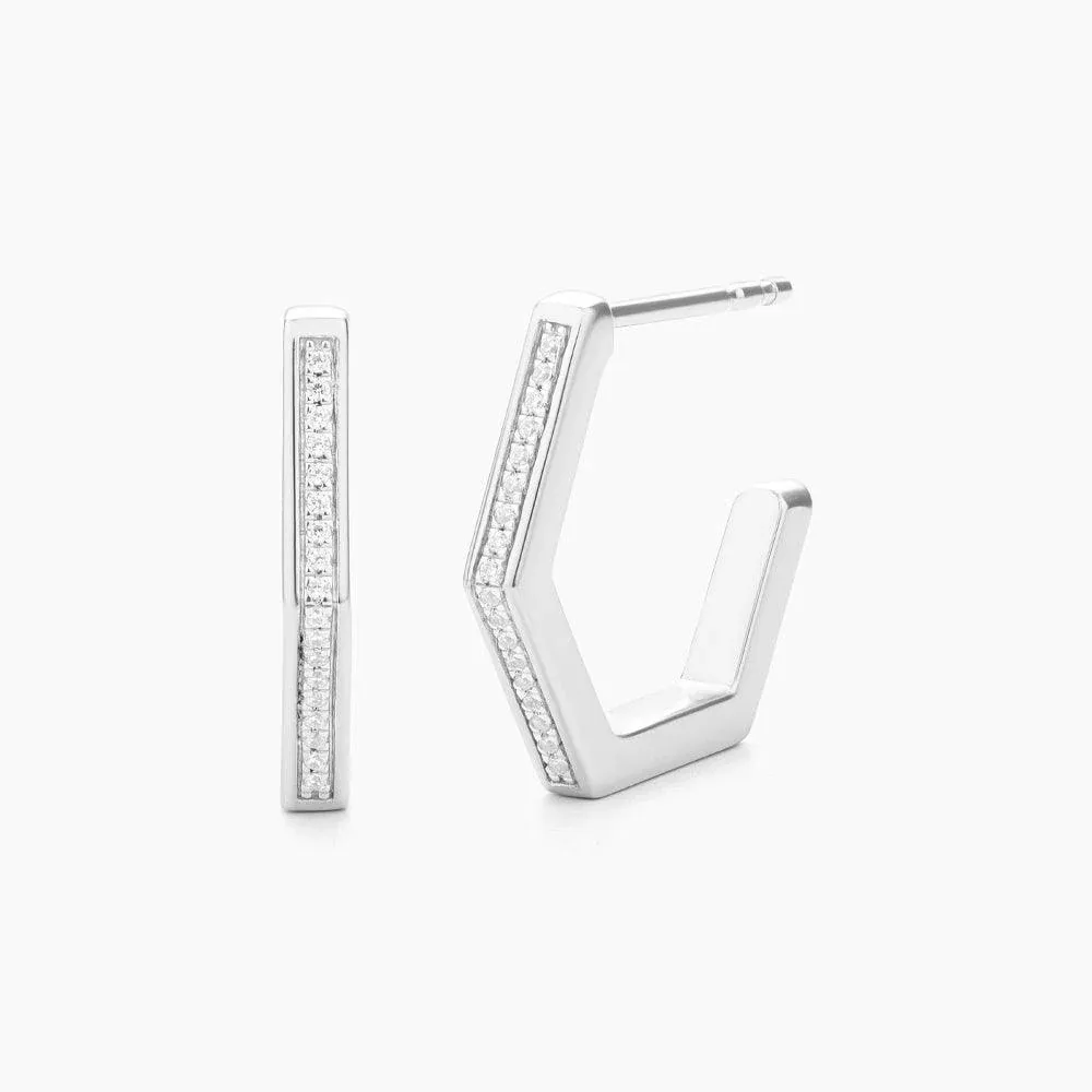 Sterling Silver Hexa Huggie Earrings