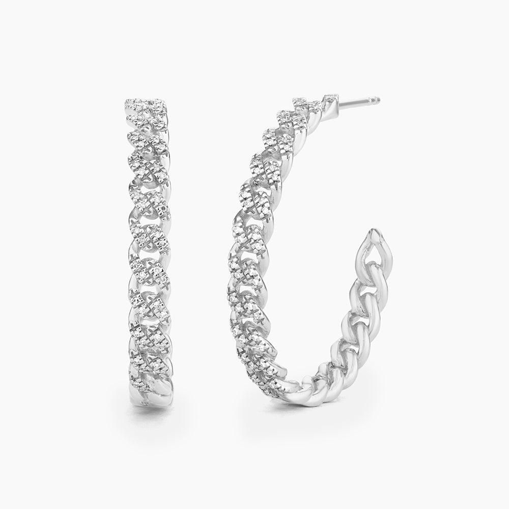 Close Knit Diamond Hoop Silver Earrings