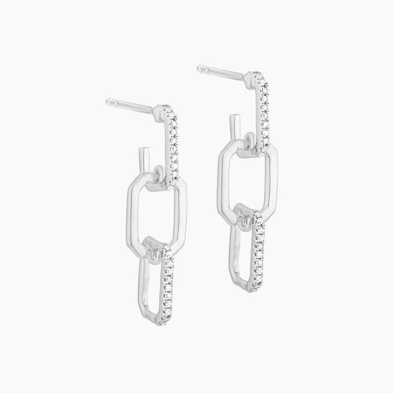 Silver Link Chain Diamond Earrings