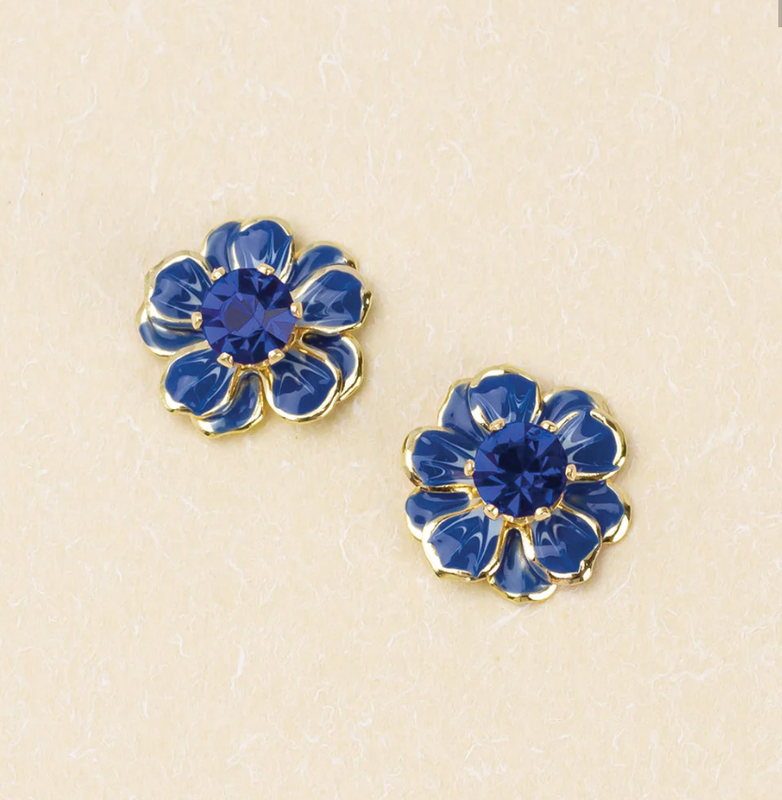 Sparkle &amp; Shine Small Enamel Earrings - Sapphire/Gold