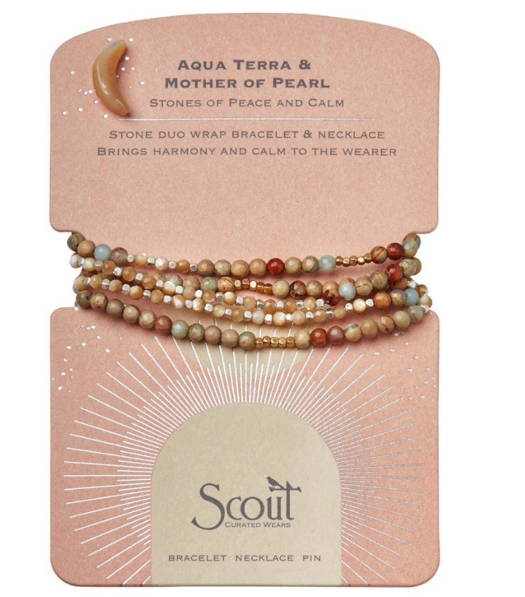 Scout Duo Wrap Bracelet/Necklace/Pin Aqua Terra &amp; Mother of Pearl/ Gold&amp;Silver
