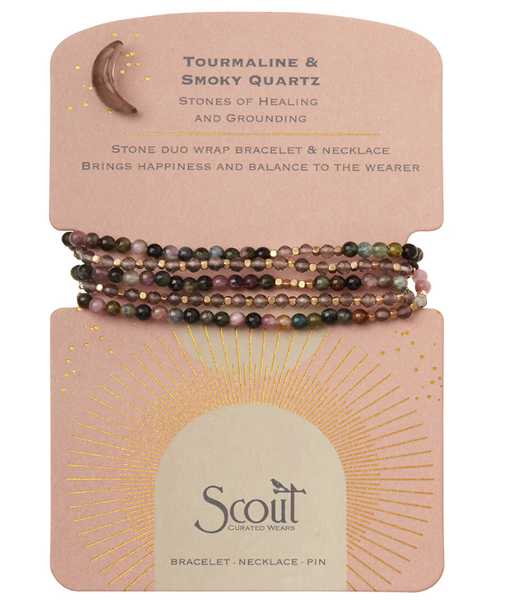 Scout Duo Wrap Bracelet/Necklace/Pin Tourmaline &amp; Smoky Quartz