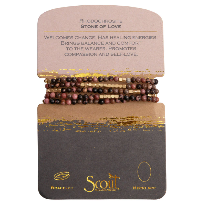 Rhodochrosite/Gold Stone Wrap Bracelet/Necklace