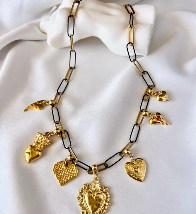 Gold and Black Chain Gold Hearts