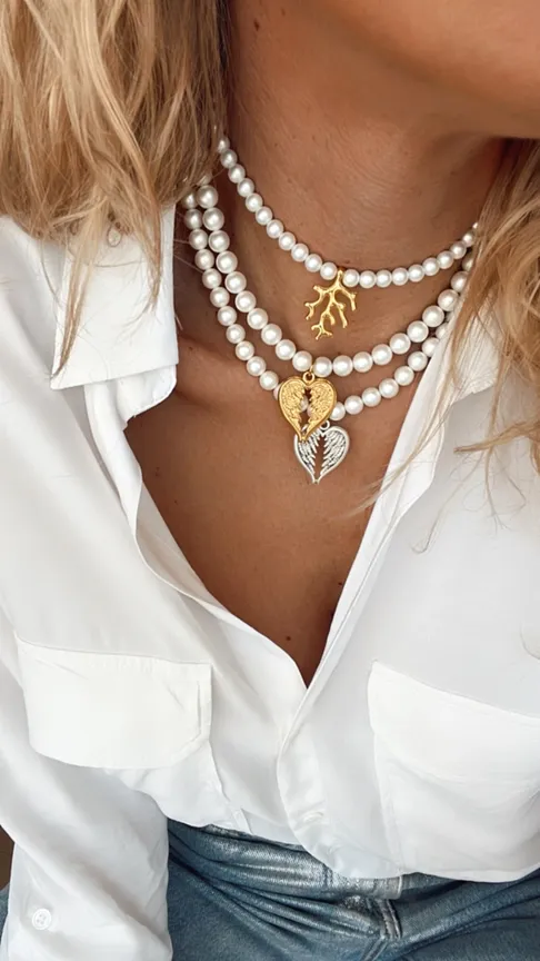 Shell Pearl Gold Wings Choker