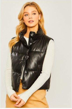 Faux Leather Padded Vest Black
