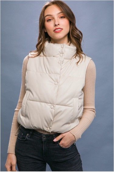 PU Faux Leather Puffer Vest