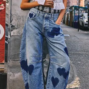 Heart Pattern Jeans, Size: Small