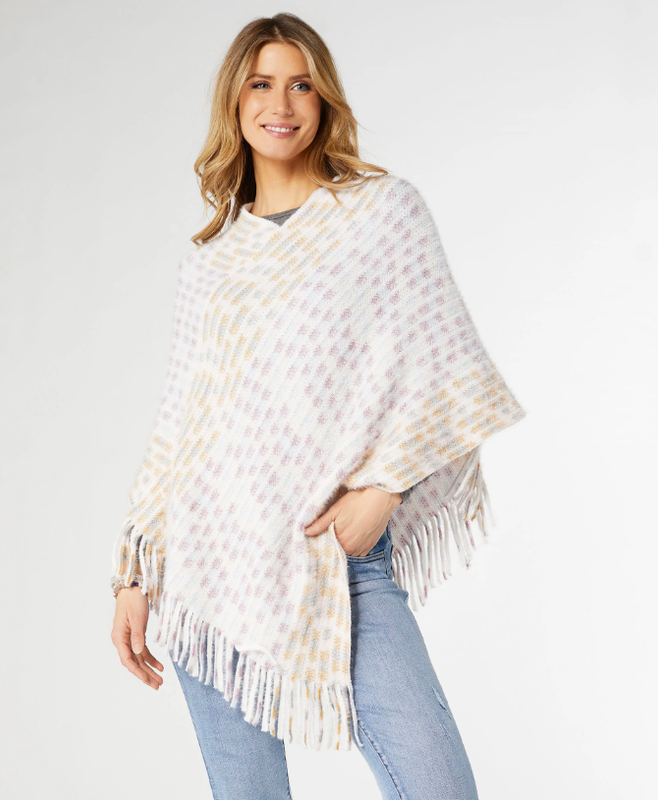 Rylee Striped Poncho with Fringe Winter White