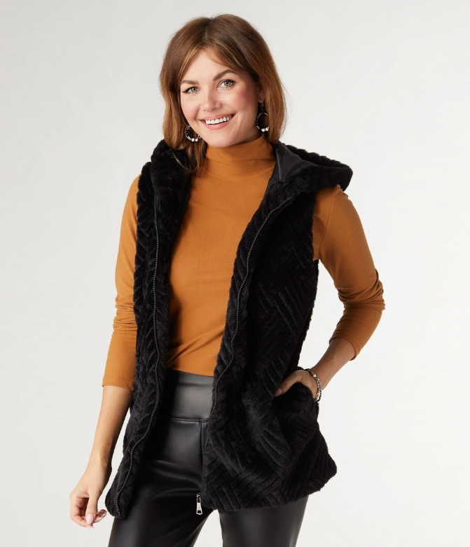 Lyric Faux Fur Hooded Black Vest