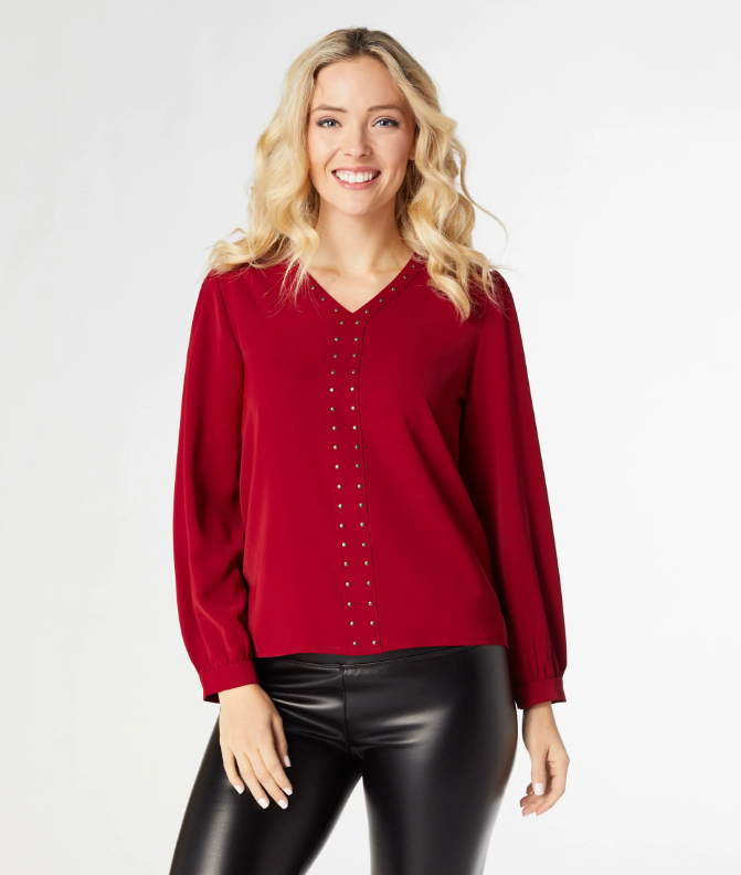 Chloe V-Neck Blouse w/Studs