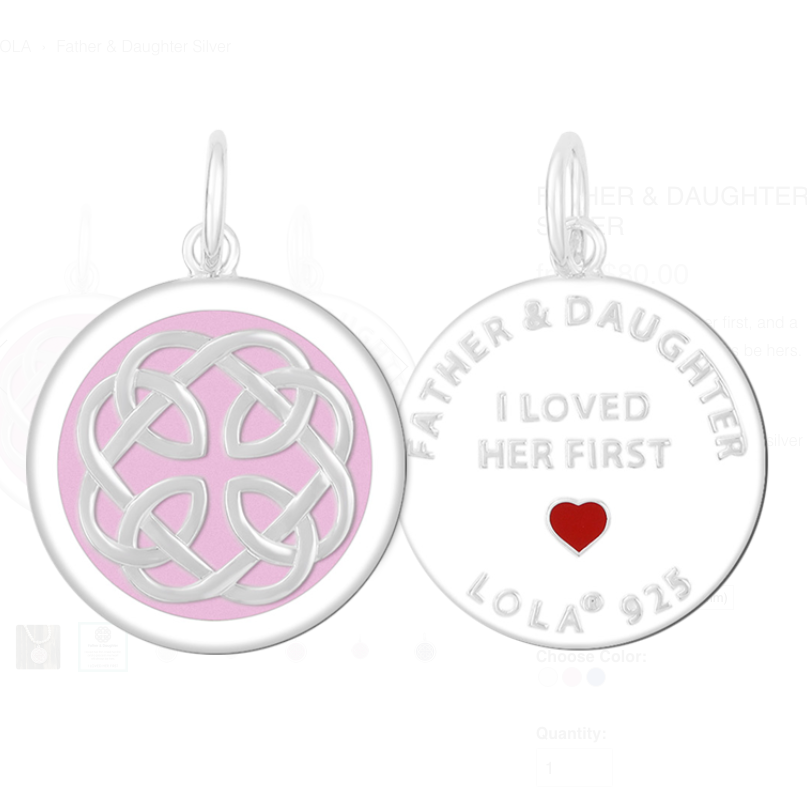 Father Daughter Pendant, Color: Silver Flamingo pink, Size: 19mm
