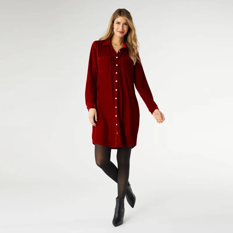 Stella Velour Button Front Dress Red