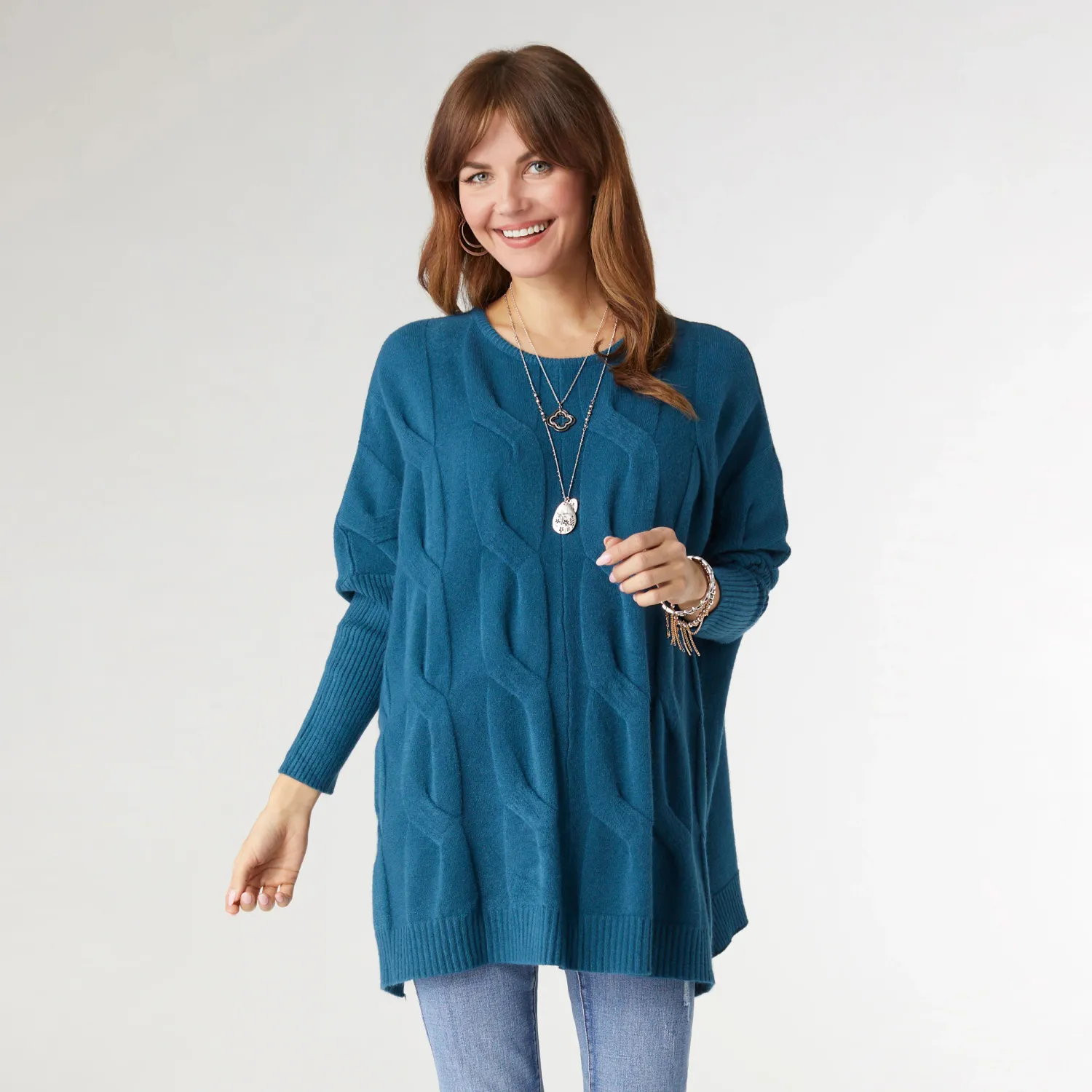 Heavenly-Luxe Relaxed Cable Knit Sweater Dark Teal