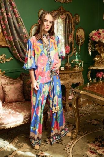 Royal Bloom Pants, Color: Blue Floral, Size: S