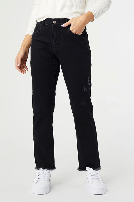 Everstretch Straight Ankle Jeans Black w/Raw Edge