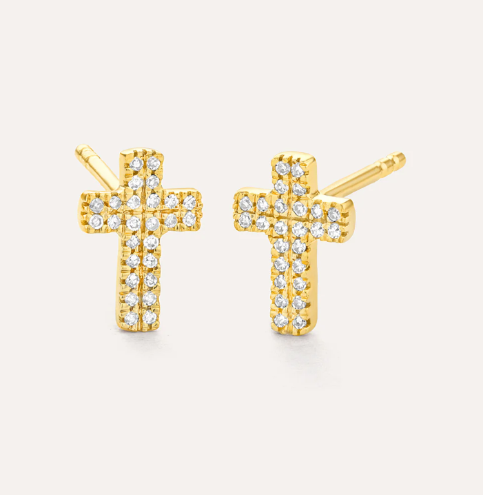 Small Cross Stud Earrings Gold