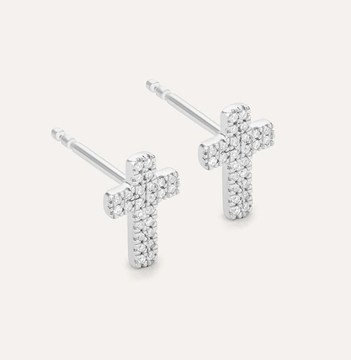 Small Cross Stud Earrings Silver