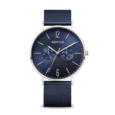 Bering Watch Classic Men Polished Silver and Blue