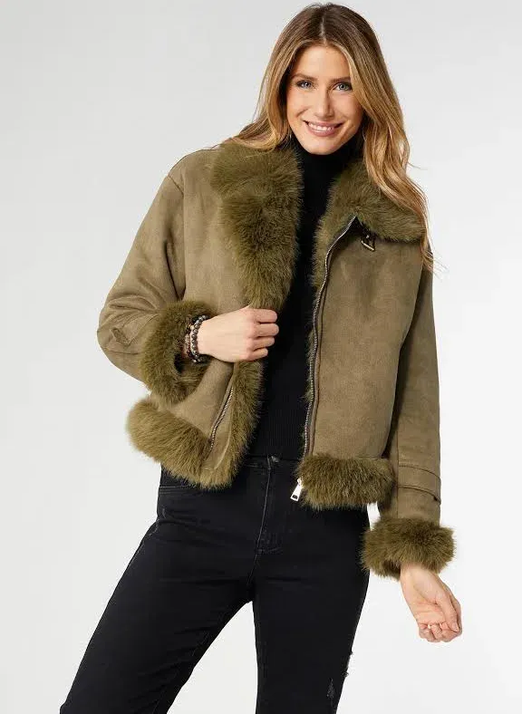 Dion Faux Fur Moto Jacket