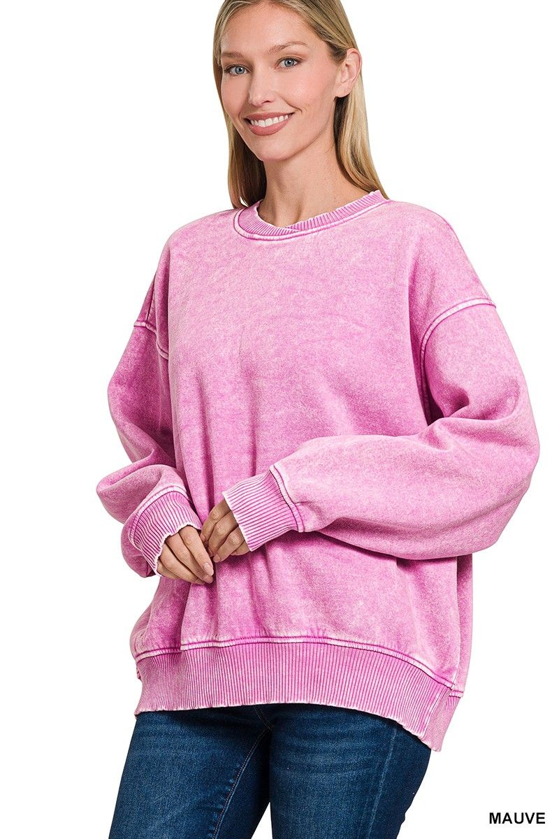 Acid Wash Oversized Fleece Sweatshirt