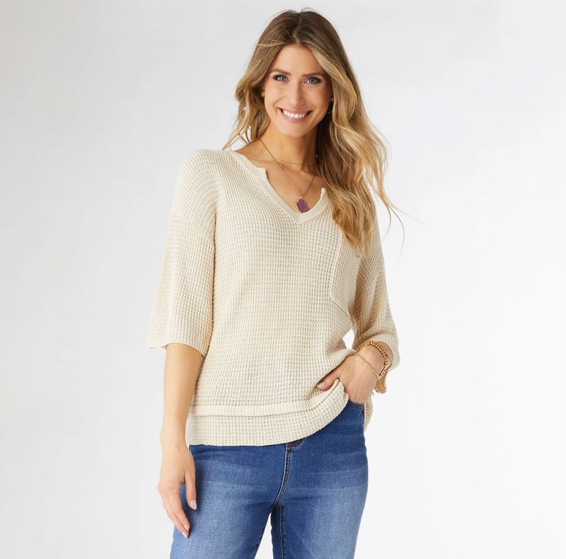 Mavis V-Neck Elbow Sleeve Knit Top