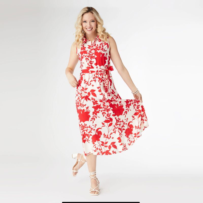Francesca Floral Print Dress Red/Cream