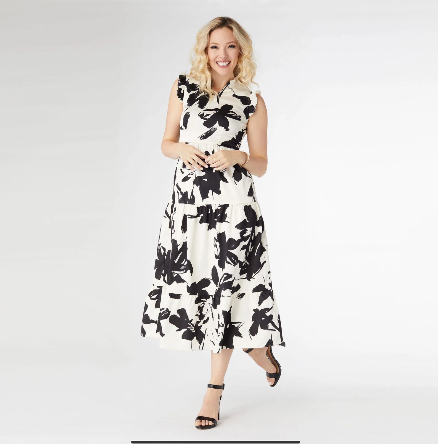 Leilani Ruffle Maxi Dress Black/Cream