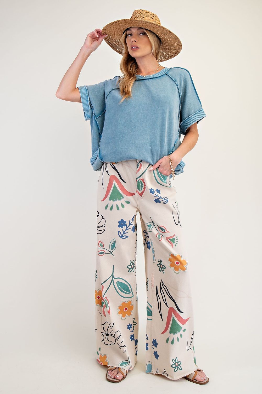 Printed Washed Twill Pants
