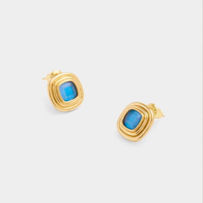 Sofia Azure Button Stud Earrings Gold