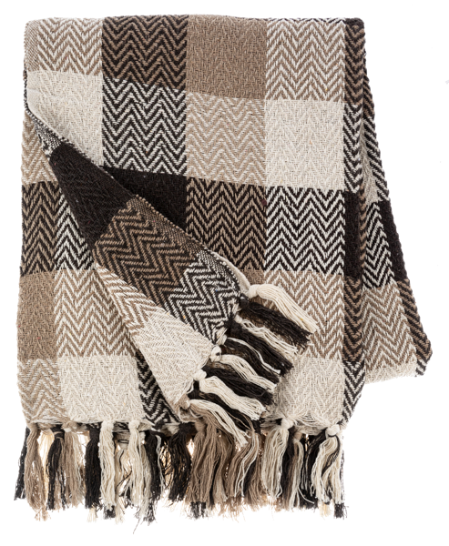 Woven Plaid Throw 50&quot;x60&quot; Brown &amp; Cream