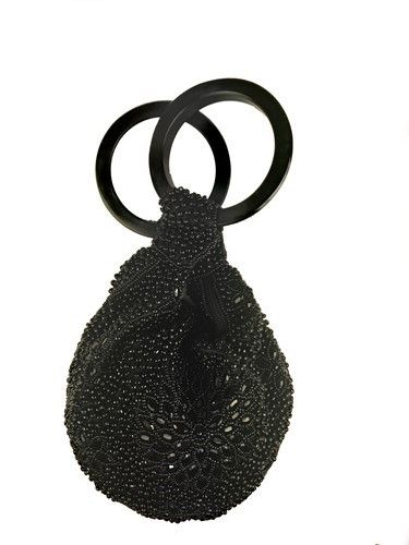 Beaded Bangle Bag, Color: Night Bloom Black