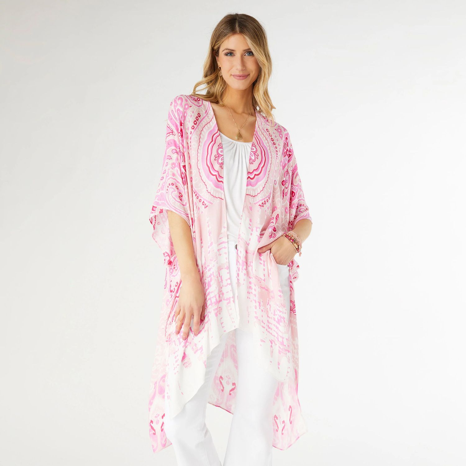 Mya Kimono - White/Coral Paisley
