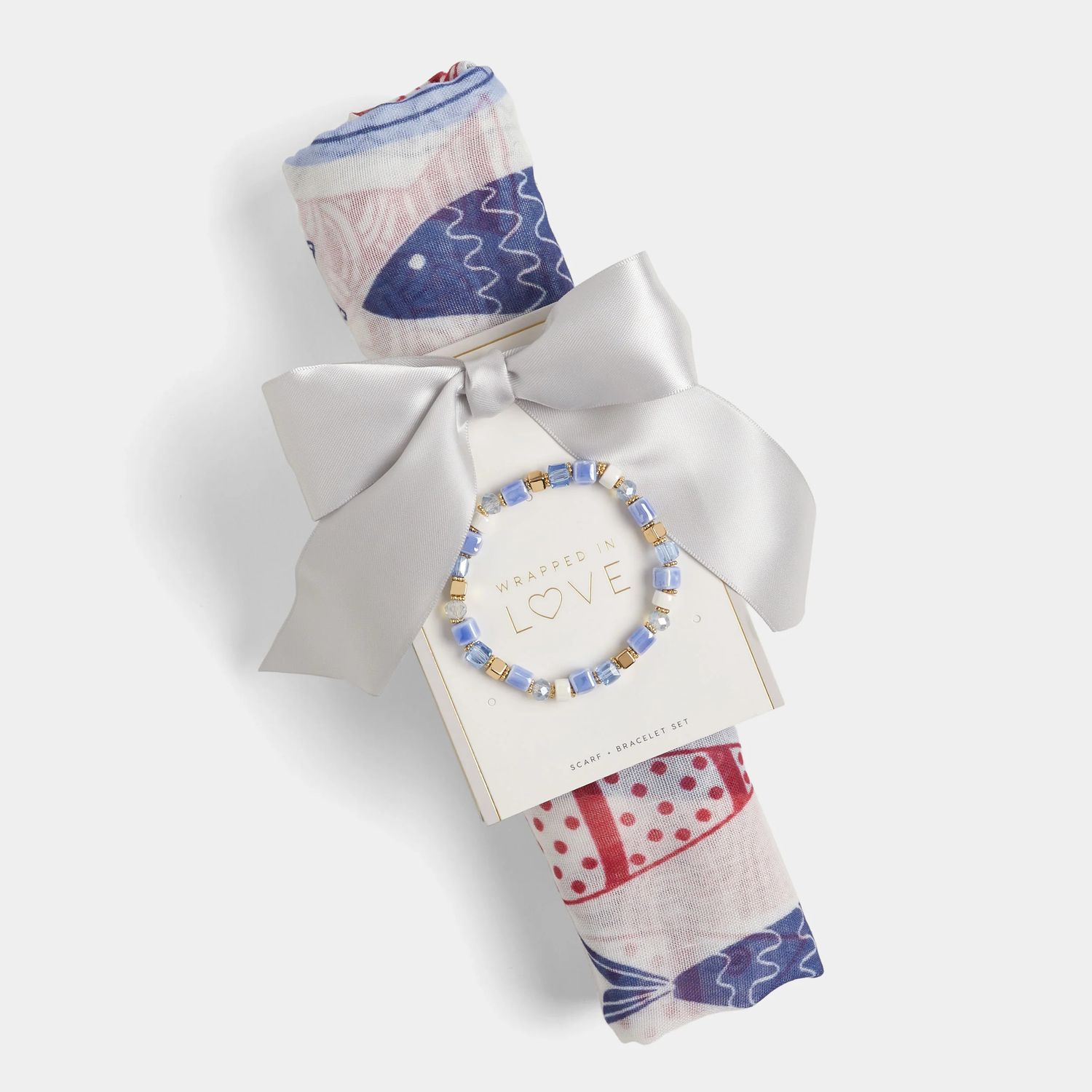 Sail Away Scarf &amp; Bracelet Gift Set, Color: Fish