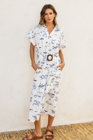 Oceanica Lined Belted Shirt Dress