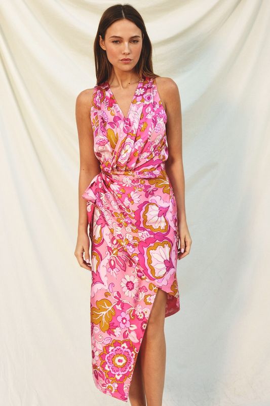 Asymmetrical Hem Midi Wrap Dress