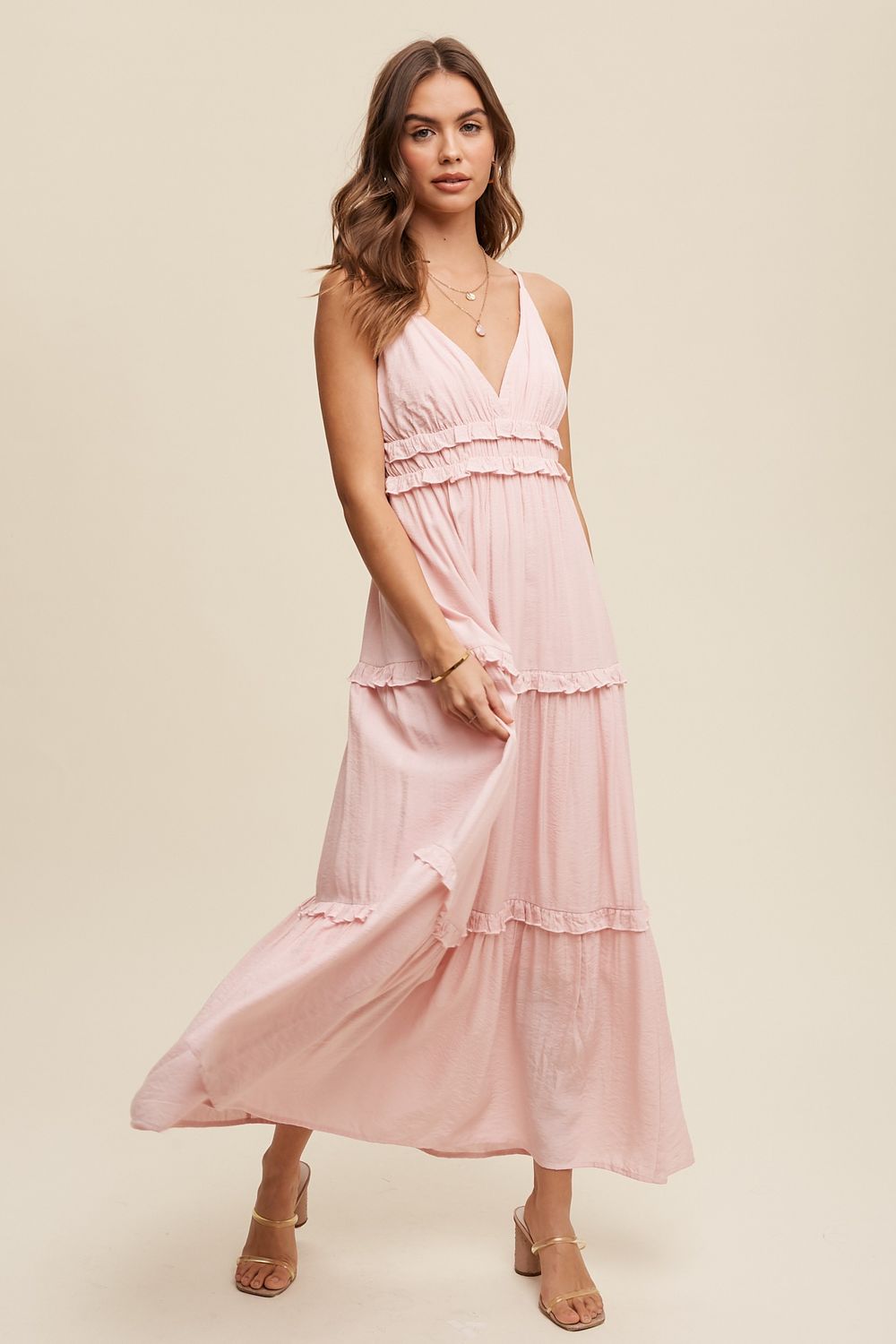 Boho Ruffle V-Neck Maxi Dress
