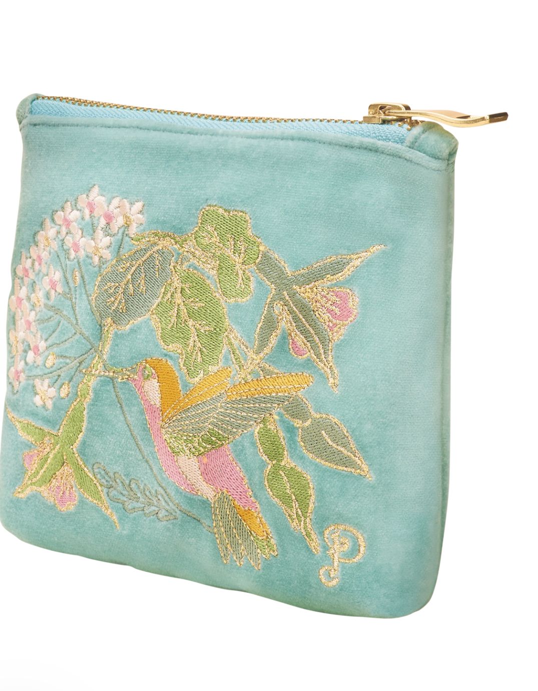 Embroidered Hummingbird Mini Pouch