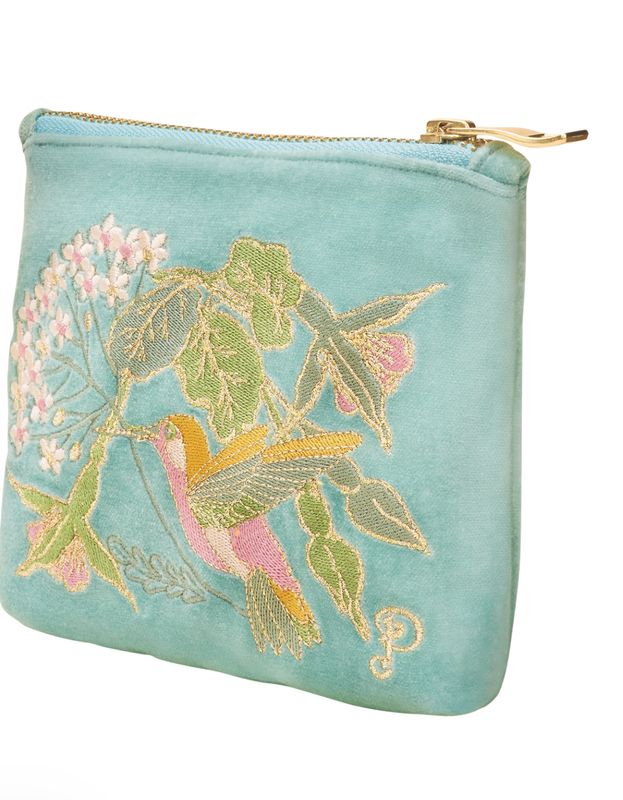 Embroidered Hummingbird Mini Pouch