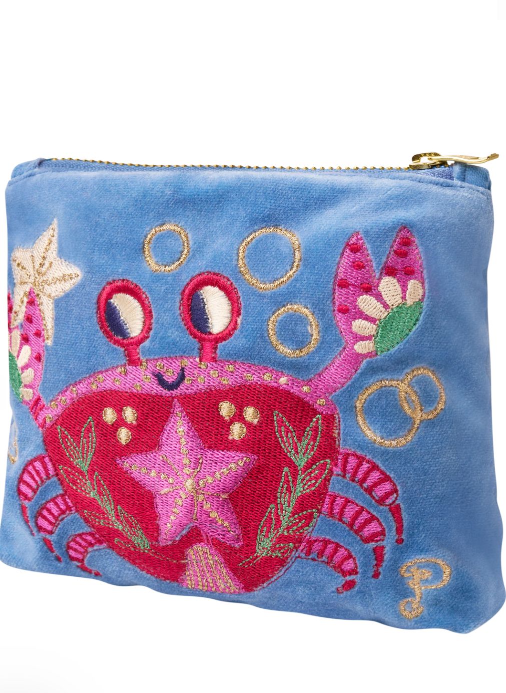 Embroidered Crab Mini Pouch