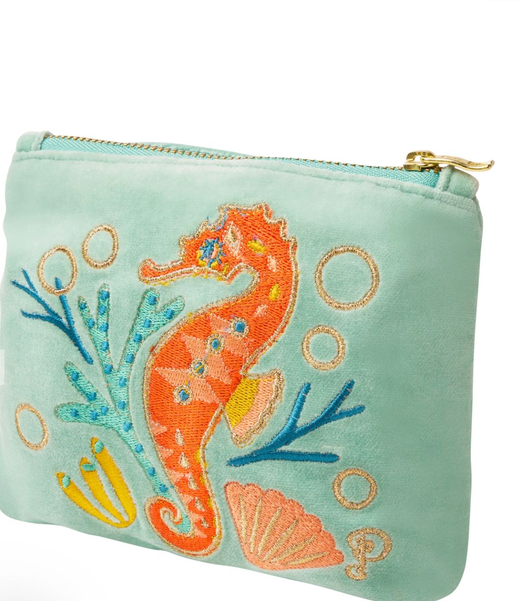 Embroidered Seahorse Mini Pouch