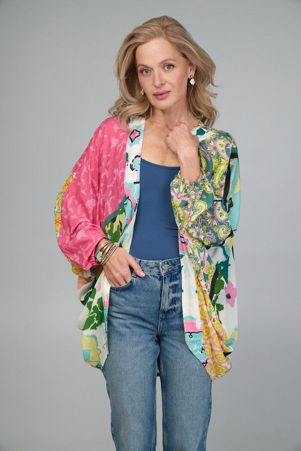 Multicolored Mixed Pattern Kimono One Size