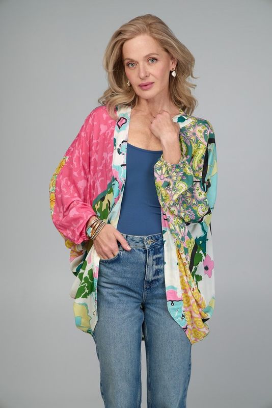 Multicolored Mixed Pattern Kimono One Size
