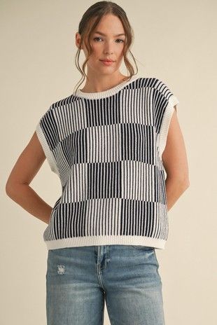 Navy/White Knit Top